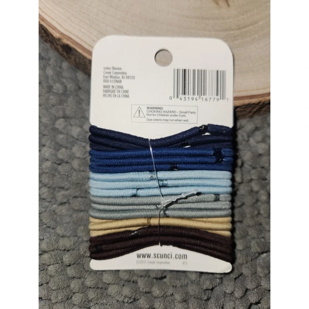 Scunci No Damage Hair Elastics, (3 Blue Shades, Gray, Tan, Dark Brown), Qty 18‎